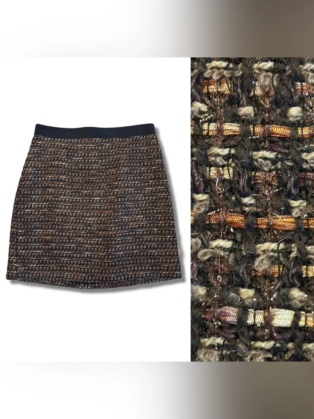 KATE SPADE Skirt the Rules Tweed Wool Skirt Shimmer Browns SIZE 8 NWOT (#569)